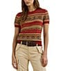 Lauren Ralph Lauren Geometric Stripe Ribbed Crew Neck Short Sleeve Pullover Sweater, Color:Red Multi - Image 1