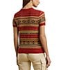 Lauren Ralph Lauren Geometric Stripe Ribbed Crew Neck Short Sleeve Pullover Sweater, Color:Red Multi - Image 2