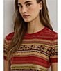 Lauren Ralph Lauren Geometric Stripe Ribbed Crew Neck Short Sleeve Pullover Sweater, Color:Red Multi - Image 4