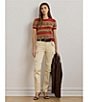Lauren Ralph Lauren Geometric Stripe Ribbed Crew Neck Short Sleeve Pullover Sweater, Color:Red Multi - Image 5