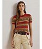 Lauren Ralph Lauren Geometric Stripe Ribbed Crew Neck Short Sleeve Pullover Sweater, Color:Red Multi - Image 6