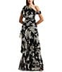 Color:Black - Image 1 - Georgette Floral Print One Shoulder Flutter Sleeve Tiered Gown