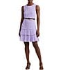 Color:Wild Lavender - Image 1 - Georgette Round Neck Sleeveless Tiered Belted Chain Mini Dress