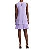 Color:Wild Lavender - Image 2 - Georgette Round Neck Sleeveless Tiered Belted Chain Mini Dress
