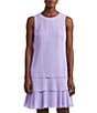 Color:Wild Lavender - Image 3 - Georgette Round Neck Sleeveless Tiered Belted Chain Mini Dress