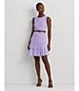 Color:Wild Lavender - Image 4 - Georgette Round Neck Sleeveless Tiered Belted Chain Mini Dress