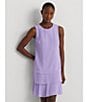 Color:Wild Lavender - Image 6 - Georgette Round Neck Sleeveless Tiered Belted Chain Mini Dress