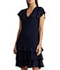 Color:Lighthouse Navy - Image 3 - Georgette V-Neck Short Flutter Sleeve Drop Waist Dress