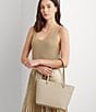 Lauren Ralph Lauren Gold Hardware Crosshatch Leather Medium Karly Tote Bag, Color:Tan - Image 6