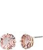 Color:Light Pink - Image 1 - Gold Tone Cushion Stone Stud Earrings