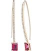 Color:Gold/Fuchsia - Image 1 - Gold Tone Pave Stone Threader Earrings