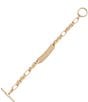 Color:Gold - Image 1 - Gold Tone Script Logo Flex Chain Line Bracelet