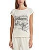 Color:Winter Cream - Image 1 - Grieta Cap Sleeve Boat Neck Relaxed Fit Graphic Tee