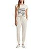 Color:Winter Cream - Image 3 - Grieta Cap Sleeve Boat Neck Relaxed Fit Graphic Tee