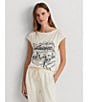 Color:Winter Cream - Image 4 - Grieta Cap Sleeve Boat Neck Relaxed Fit Graphic Tee