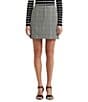 Color:Black - Image 1 - Hasneal Plaid Italian Tweed Mini Pencil Skirt