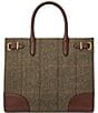 Lauren Ralph Lauren Herringbone Tweed Medium Devyn Tote Bag, Color:Olive Herringbone/Dark Mahogany - Image 1