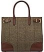 Lauren Ralph Lauren Herringbone Tweed Medium Devyn Tote Bag, Color:Olive Herringbone/Dark Mahogany - Image 2