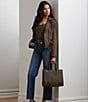 Lauren Ralph Lauren Herringbone Tweed Medium Devyn Tote Bag, Color:Olive Herringbone/Dark Mahogany - Image 6