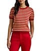 Lauren Ralph Lauren Houndstooth Jacquard Crew Neck Short Sleeve Sweater Top - Image 1