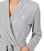 Color:Grey Heather - Image 3 - Jacquard Herringbone Knit Short Wrap Robe