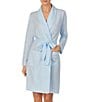 Color:Heather Blue - Image 1 - Jacquard Herringbone Knit Short Wrap Robe