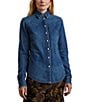 Lauren Ralph Lauren Classic Fit Denim Point Collar Long Sleeve Button Front Shirt, Color:Harvest wash - Image 1