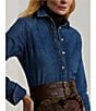 Lauren Ralph Lauren Classic Fit Denim Point Collar Long Sleeve Button Front Shirt, Color:Harvest wash - Image 4