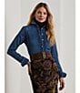 Lauren Ralph Lauren Classic Fit Denim Point Collar Long Sleeve Button Front Shirt, Color:Harvest wash - Image 5