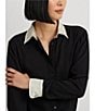 Color:Black - Image 6 - Jamelko Color Block Long Sleeve Point Collar Button Front Blouse