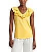 Color:Primrose Yellow - Image 1 - Jersey Knit Ruffle Trim V-Neck Sleeveless Top