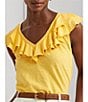 Color:Primrose Yellow - Image 4 - Jersey Knit Ruffle Trim V-Neck Sleeveless Top
