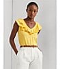 Color:Primrose Yellow - Image 5 - Jersey Knit Ruffle Trim V-Neck Sleeveless Top