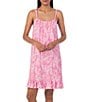 Color:Pink Paisley - Image 1 - Jersey Knit Short Scoop Neck Strappy Sleeveless Paisley Ruffle Hem Chemise