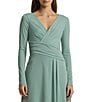 Color:Soft Laurel - Image 3 - Jersey Surplice V-Neck Long Sleeve Dress