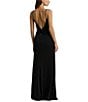 Color:Black - Image 2 - Jersey V-Neck Sleeveless Chain Strap Drape Knotted Open Back Pull-On Maxi Dress