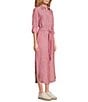 Lauren Ralph Lauren Kiredel Stripe Linen Point Collar Roll-Tab Sleeves Belted Button Front Midi Shirt Dress, Color:Red Multi - Image 3