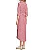 Lauren Ralph Lauren Kiredel Stripe Linen Point Collar Roll-Tab Sleeves Belted Button Front Midi Shirt Dress, Color:Red Multi - Image 4