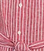 Lauren Ralph Lauren Kiredel Stripe Linen Point Collar Roll-Tab Sleeves Belted Button Front Midi Shirt Dress, Color:Red Multi - Image 5