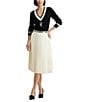 Color:Winter Cream - Image 3 - Kiriaki Cream Pleated Faux Leather A-Line Midi Skirt