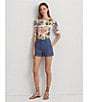Color:Cream/Blue Multi - Image 6 - Knit Floral Boat Neck Elbow Length Sleeve Tee Shirt