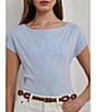Lauren Ralph Lauren Knit Jersey Boat Neck Short Sleeve Tee, Color:Light Blue - Image 4