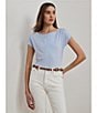 Lauren Ralph Lauren Knit Jersey Boat Neck Short Sleeve Tee, Color:Light Blue - Image 6