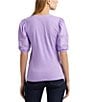 Color:Wild Lavender - Image 2 - Lace Trim Jersey Puff Sleeve Henley Tee Shirt