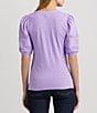Color:Wild Lavender - Image 5 - Lace Trim Jersey Puff Sleeve Henley Tee Shirt