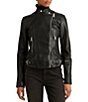 Color:Black - Image 4 - Lambskin Leather Long Sleeve Biker Statement Jacket