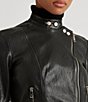 Color:Black - Image 5 - Lambskin Leather Long Sleeve Biker Statement Jacket