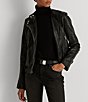 Color:Black - Image 6 - Lambskin Leather Long Sleeve Biker Statement Jacket