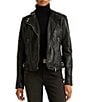 Color:Black - Image 1 - Lambskin Leather Long Sleeve Moto Statement Jacket