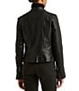 Color:Black - Image 2 - Lambskin Leather Long Sleeve Moto Statement Jacket